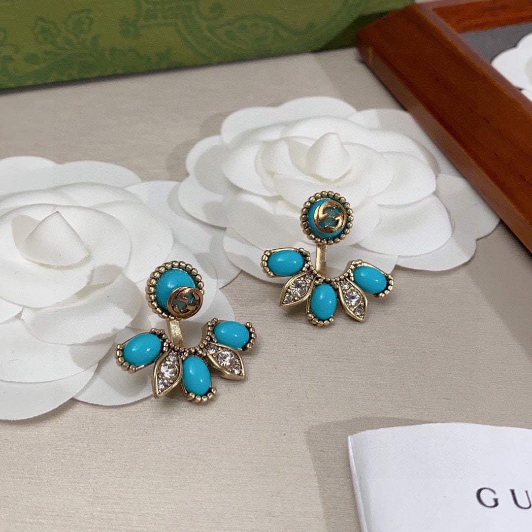 18K GG Blue Flowers Earrings