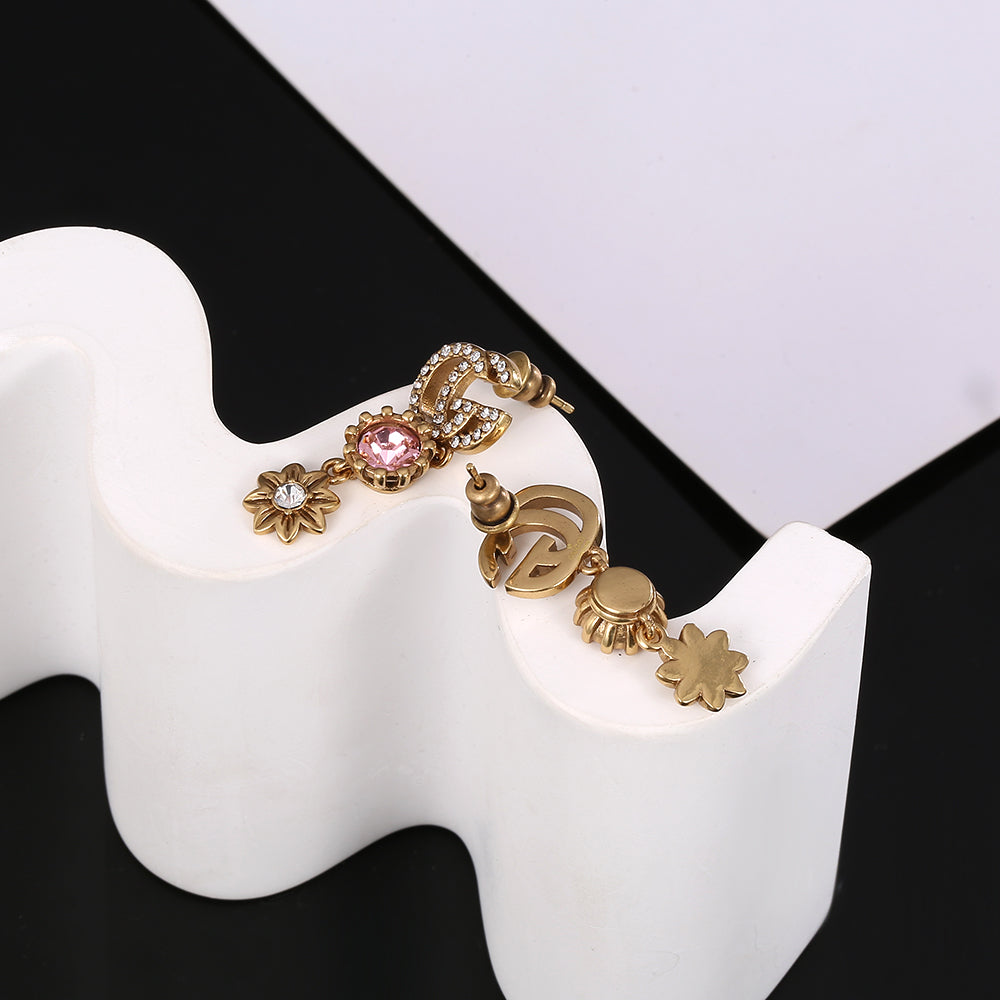 18K GG Flower Crystal Earrings