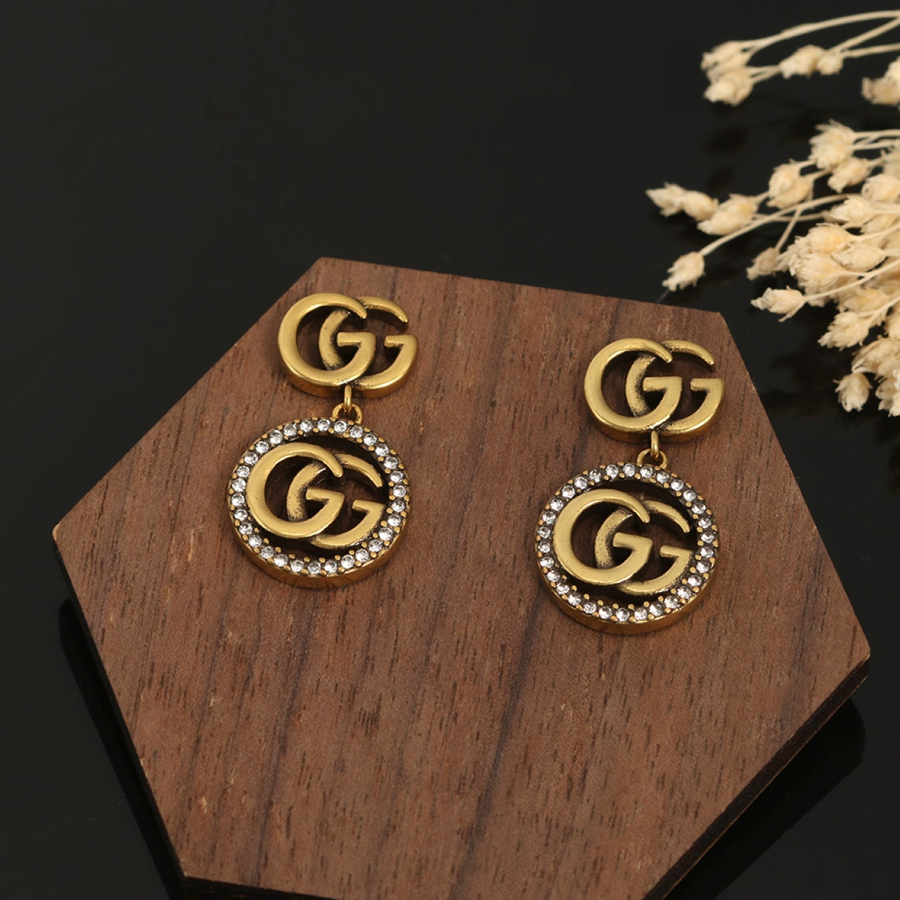 18K GG Crystals Vintage Earrings