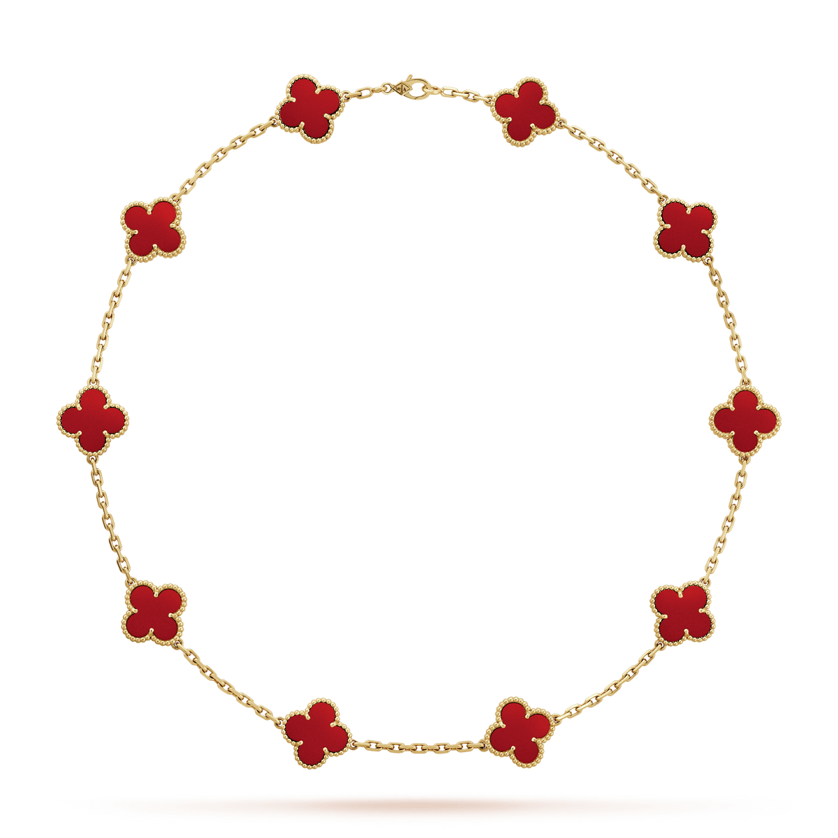 18K Van Cleef & Arpels Vintage Alhambra Carnelian 10 Motifs Necklace