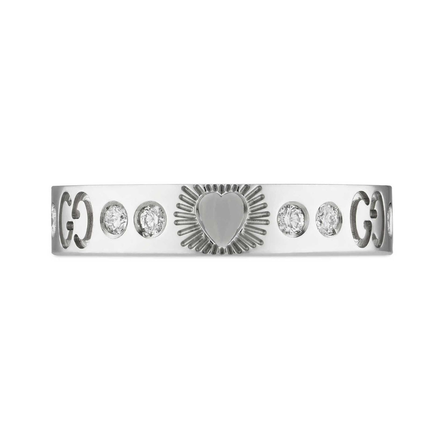 18K Double G Icon Diamonds White Gold Ring