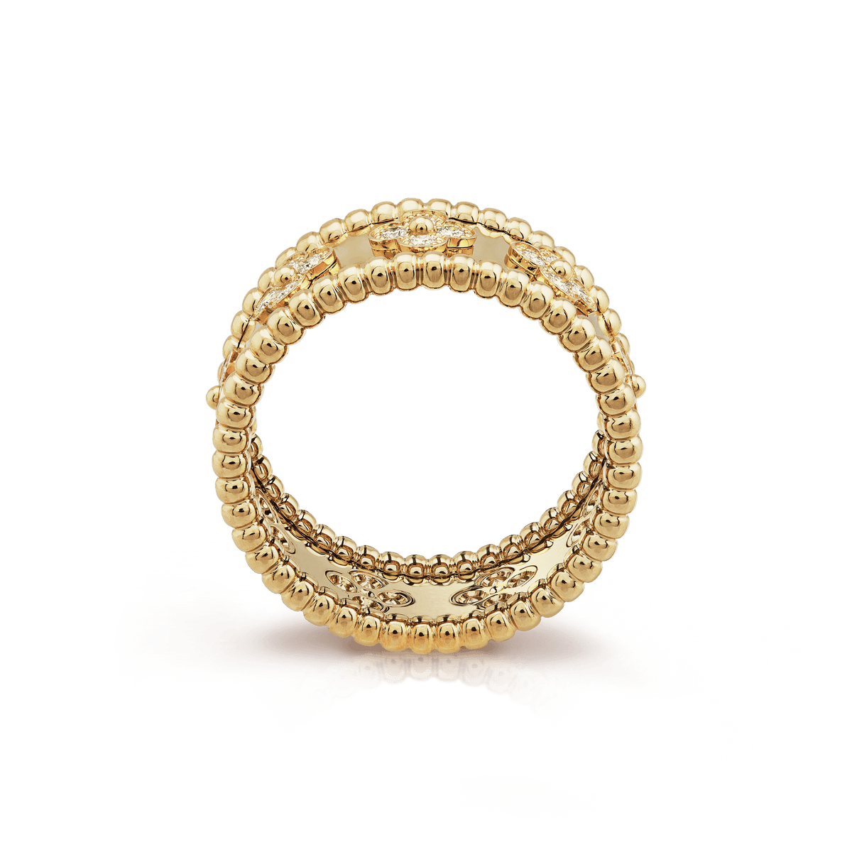 18K Yellow Gold Perlée Clovers Ring
