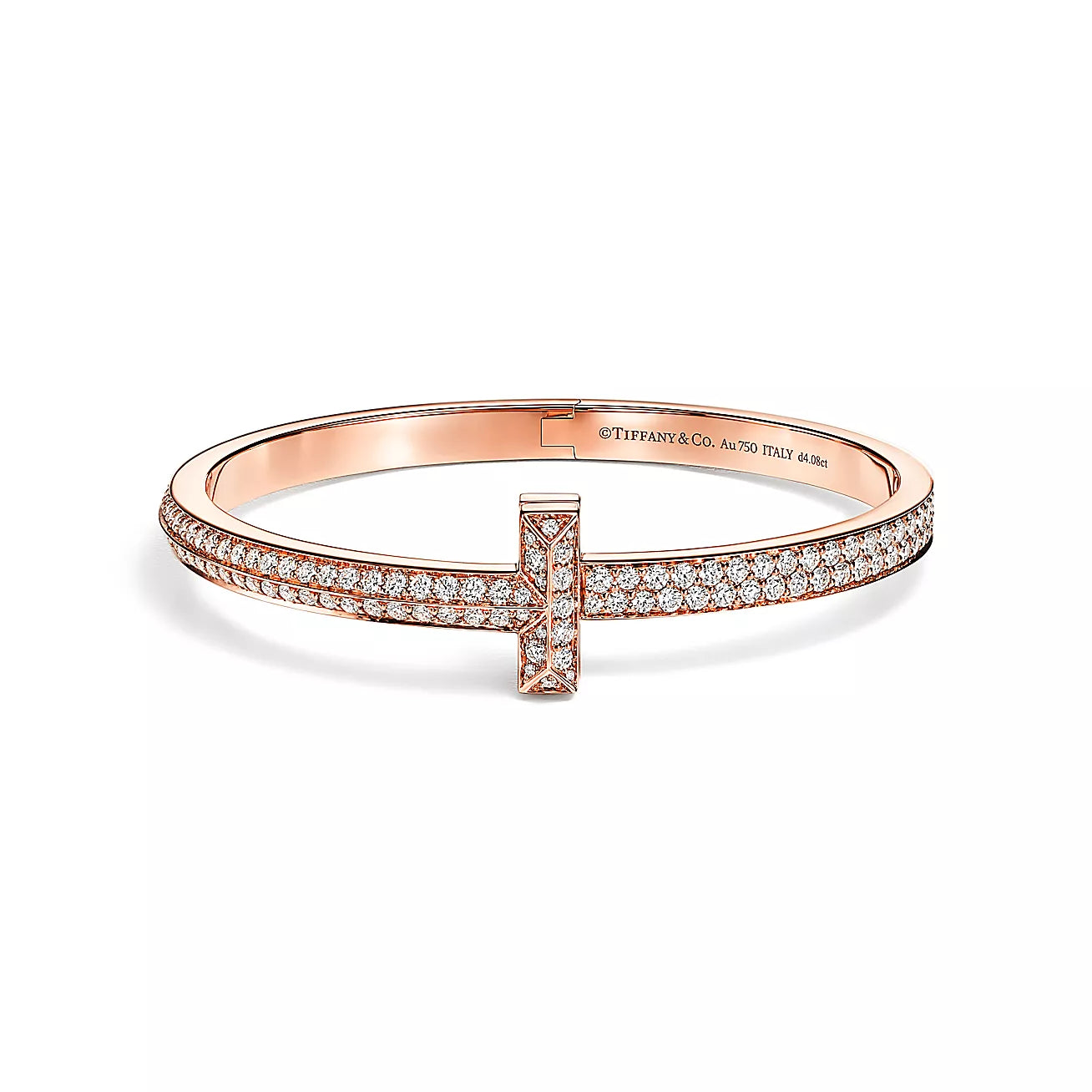 18K T1 Wide Diamond Hinged Bangle Bracelet