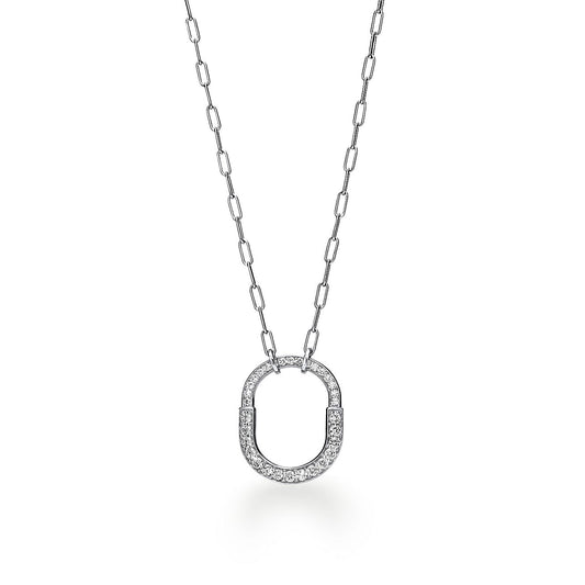 18K T Lock Pendant Pave Diamonds Necklace