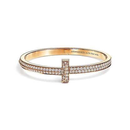 18K T1 Wide Diamond Hinged Bangle Bracelet