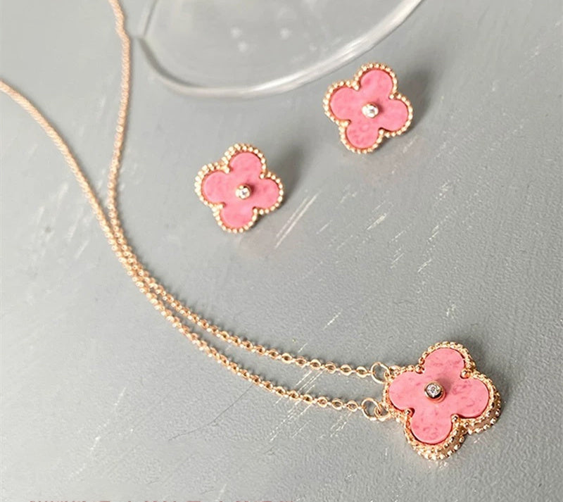 Pink Diamond Clover Necklace