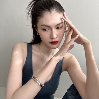 18K T Lock Bangle Half Pave Diamonds Bracelet