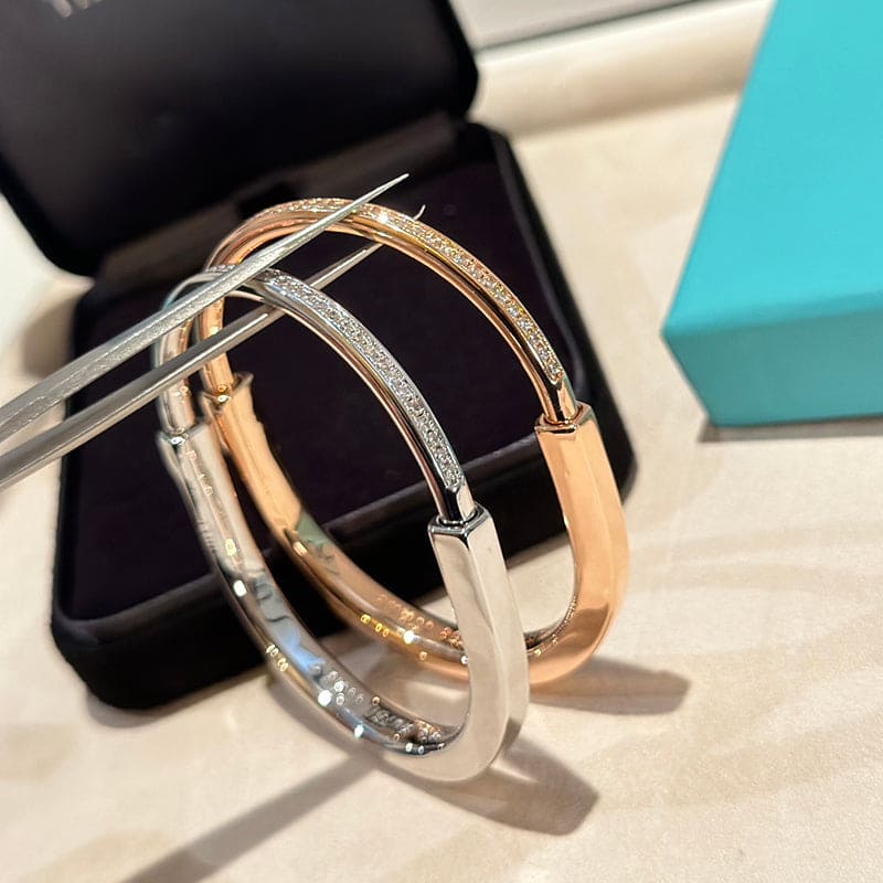 18K T Lock Bangle Half Pave Diamonds Bracelet