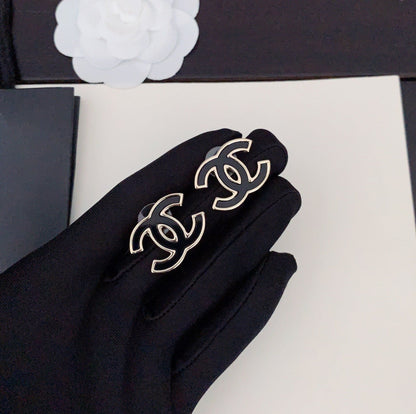 18K CC Black Earrings