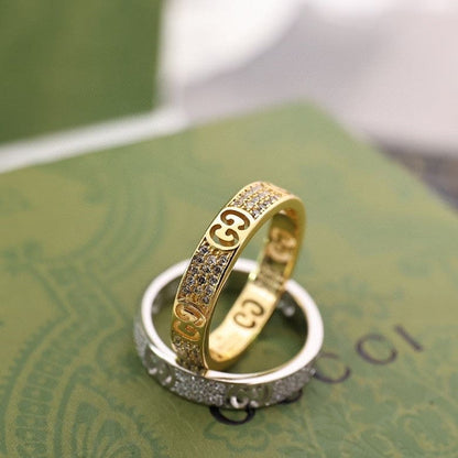 18K Double G Icon Full Diamonds Ring