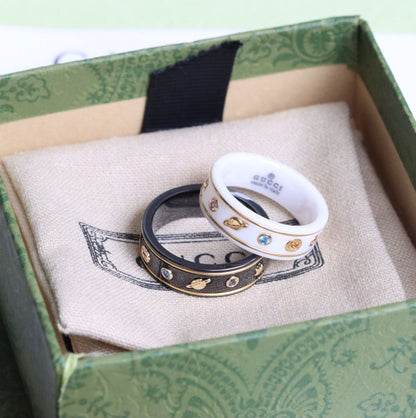 18K Double G Icon With Gemstones White Zirconia Ring