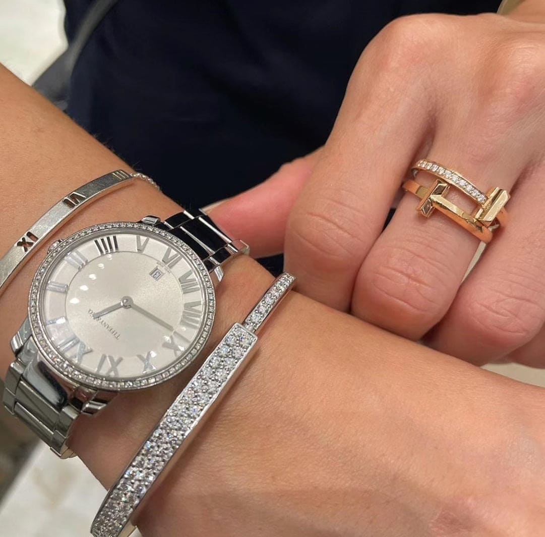 18K T Lock Bangle Full Pave Diamonds Bracelet