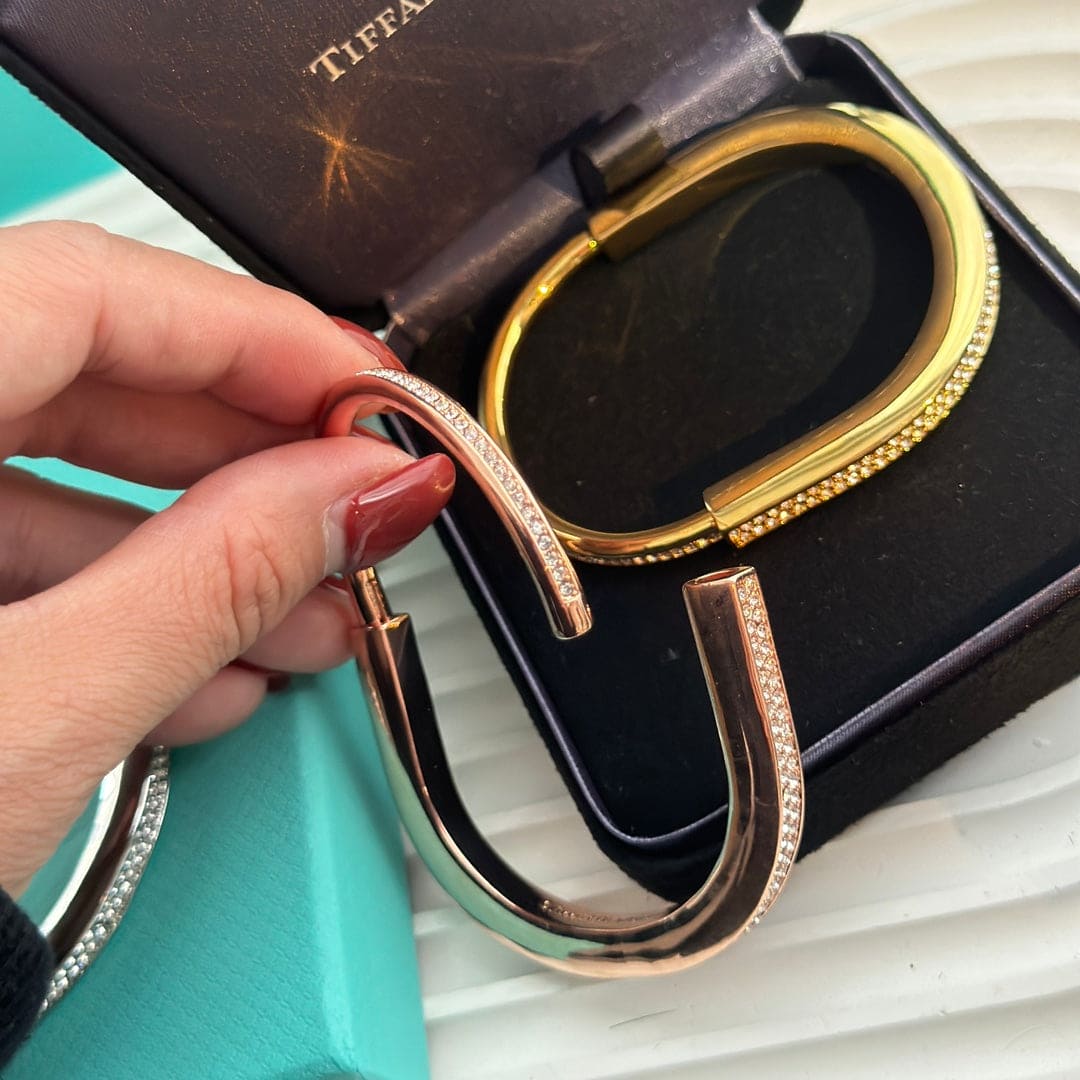 18K T Lock Bangle Full Pave Diamonds Bracelet