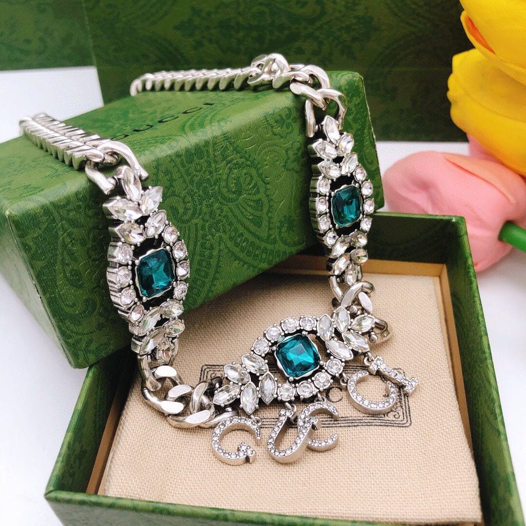 18K Double G Script Diamonds Necklace