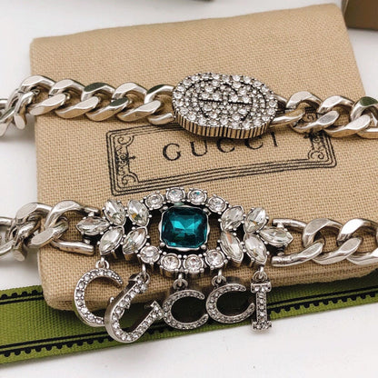 18K Double G Script Diamonds Necklace