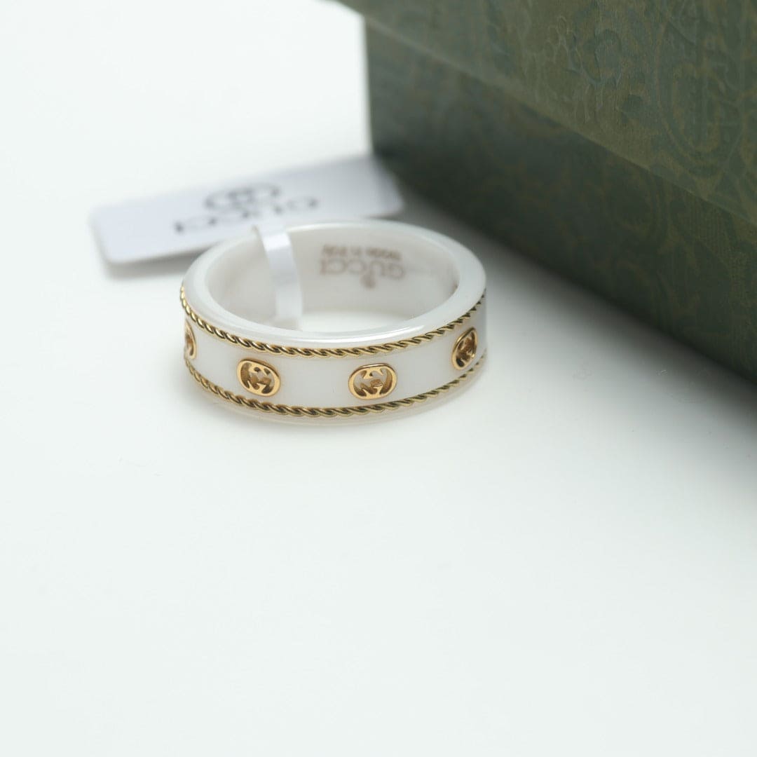 18K Double G Interlocking G Icon White Zirconia Ring