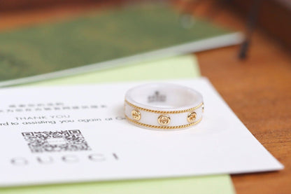 18K Double G Interlocking G Icon White Zirconia Ring