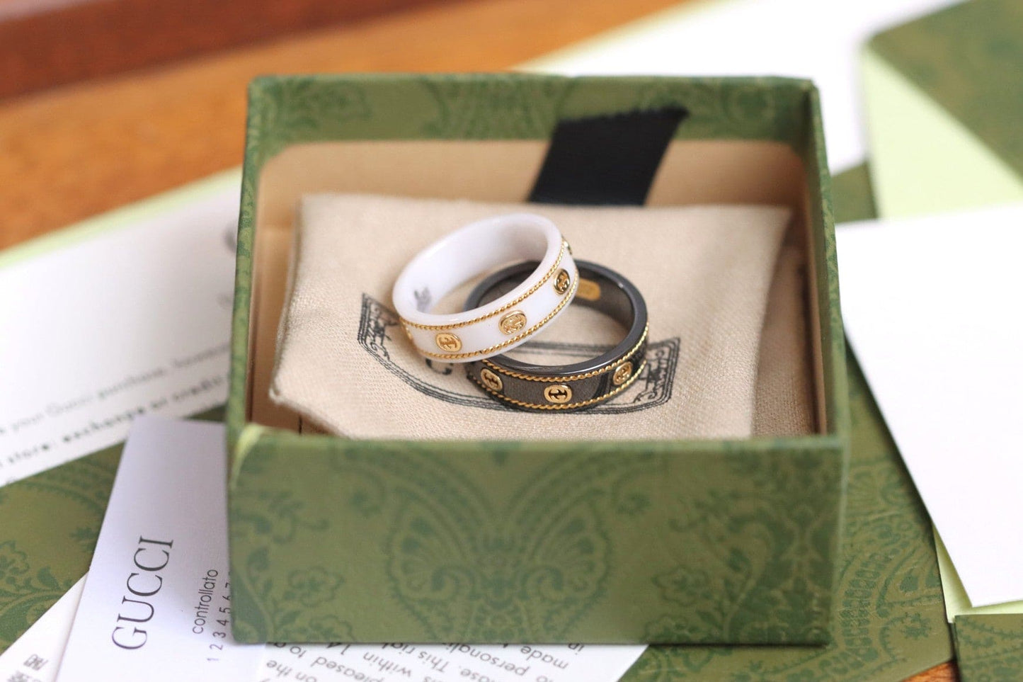 18K Double G Interlocking G Icon White Zirconia Ring