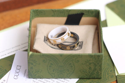 18K Double G Interlocking G Icon White Zirconia Ring