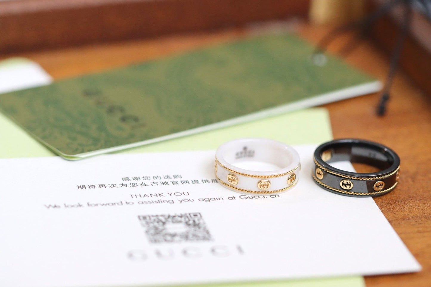 18K Double G Interlocking G Icon Black Corundum Ring