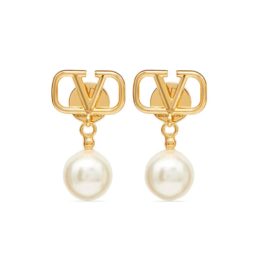 18K Vlogo Pearl Earrings