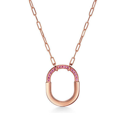 18K T Lock Pink Pave Diamonds Necklace