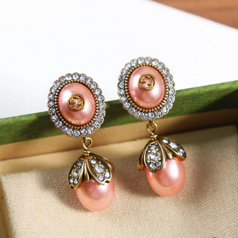 18K GG Flower Pearl Earrings
