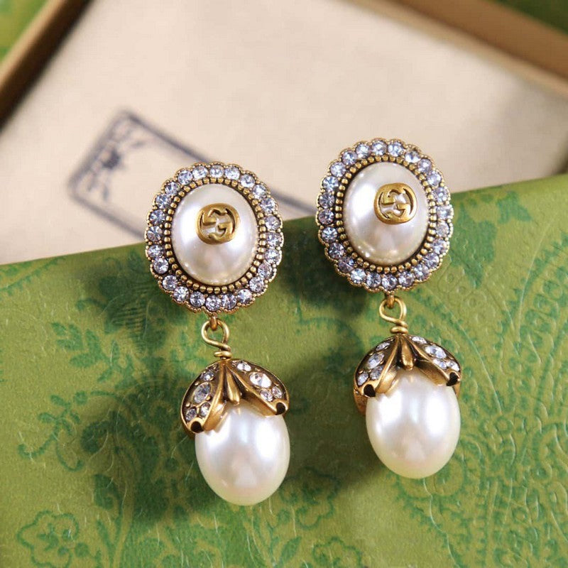 18K GG Flower Pearl Earrings