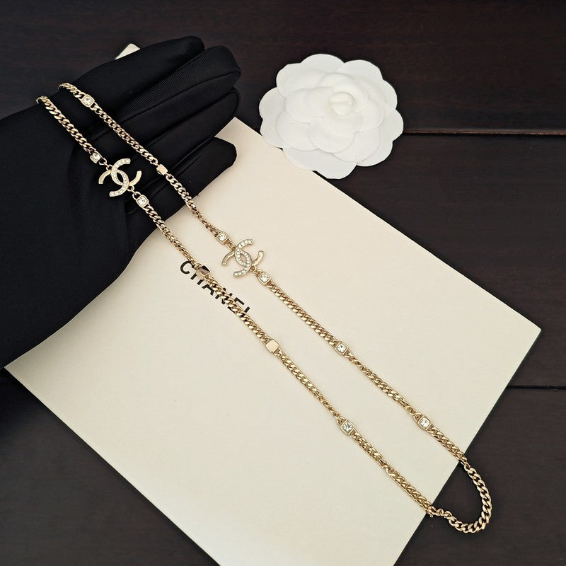 18K CC Crystal Long Necklace