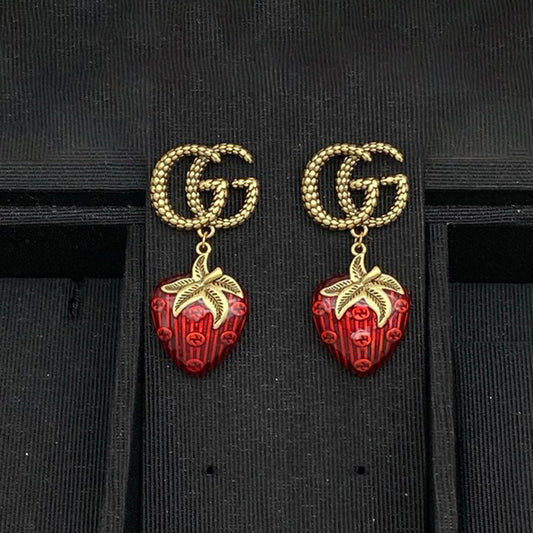 18K Double G Green & Red Berry Earrings