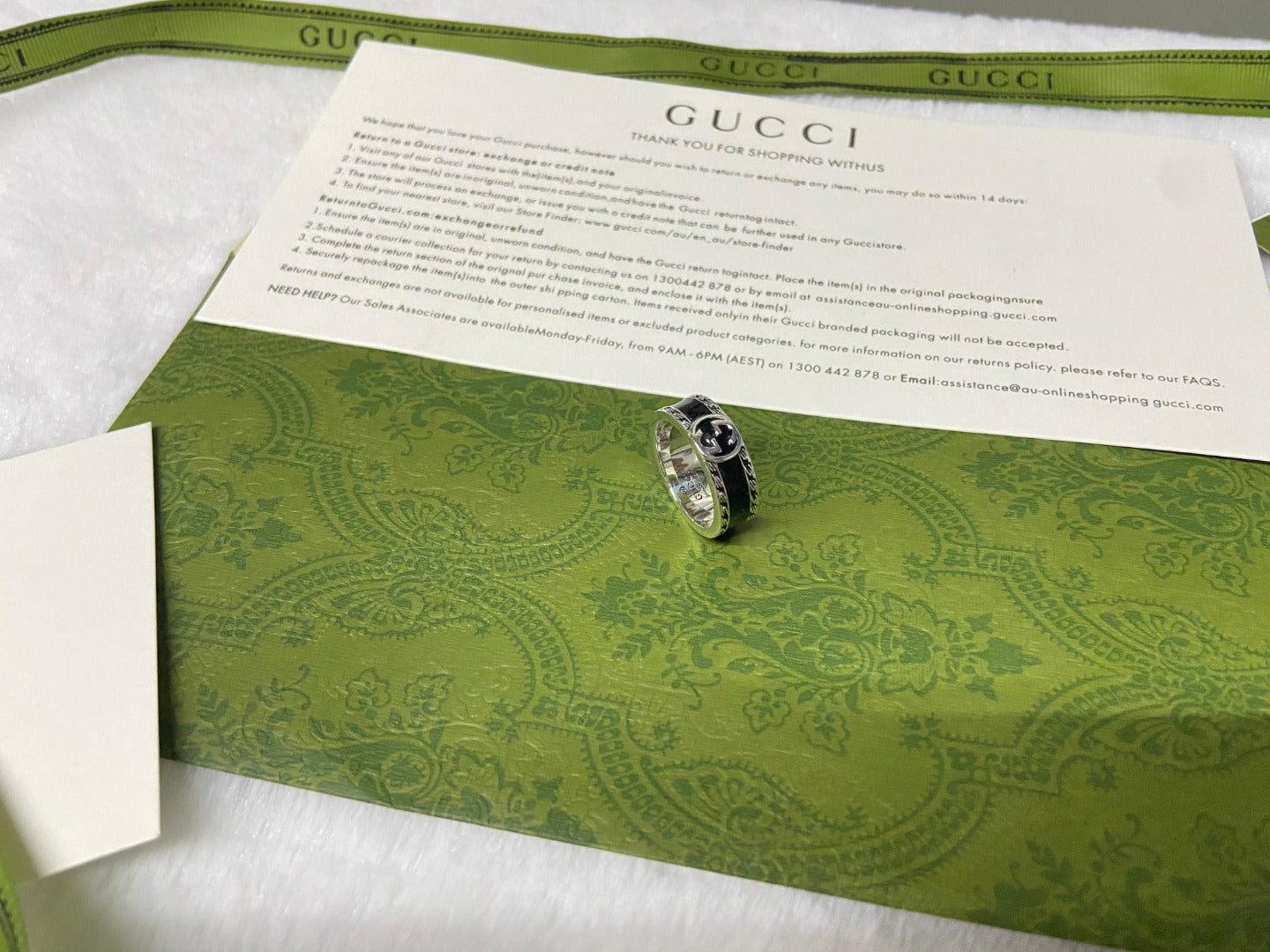 Double G Interlocking G Black Enamel Ring