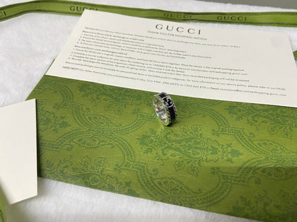 Double G Interlocking G Black Enamel Ring