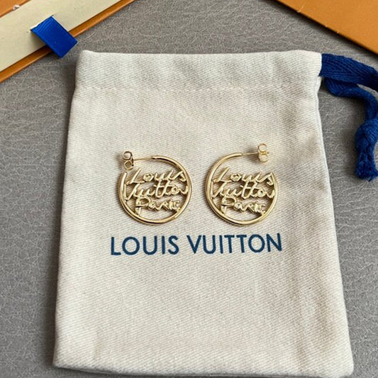 18K Louis Script Gold Earrings