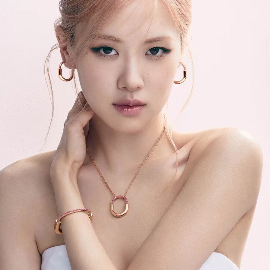 18K T Lock Pink Pave Diamonds Necklace