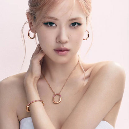 18K T Lock Pink Pave Diamonds Necklace