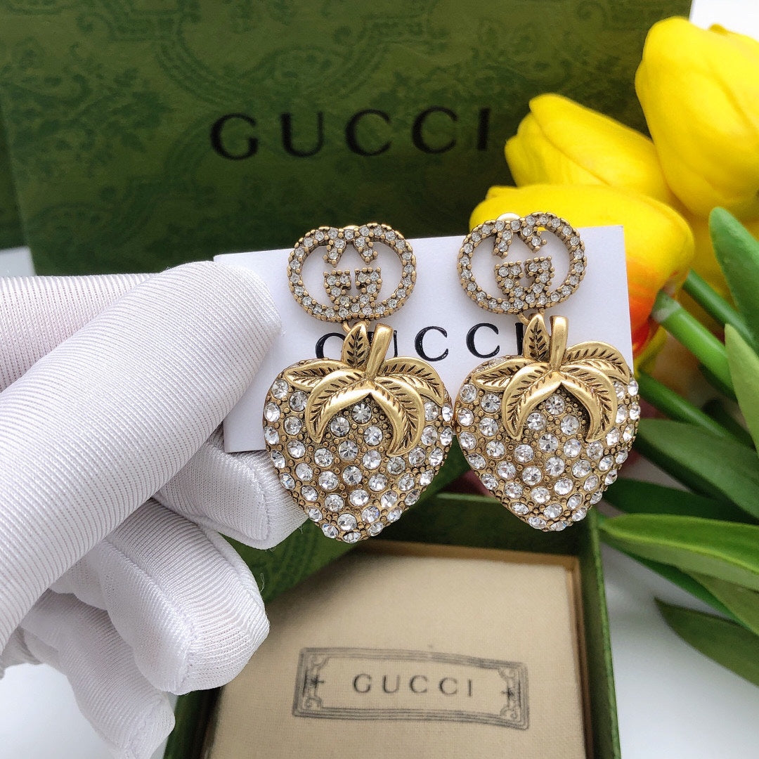 18K GG Crystal Strawberry Pendant Earrings
