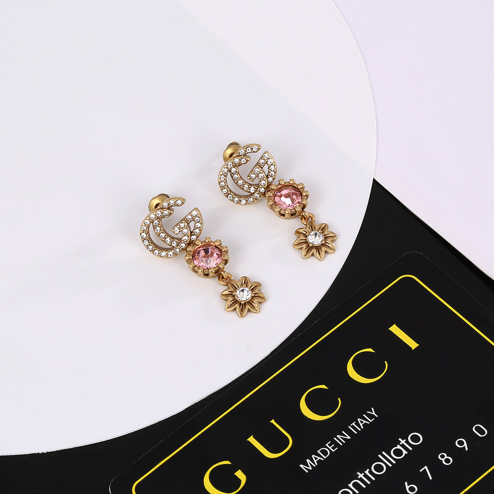 18K GG Flower Crystal Earrings