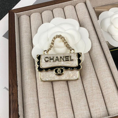 18K CC White Bag Brooch