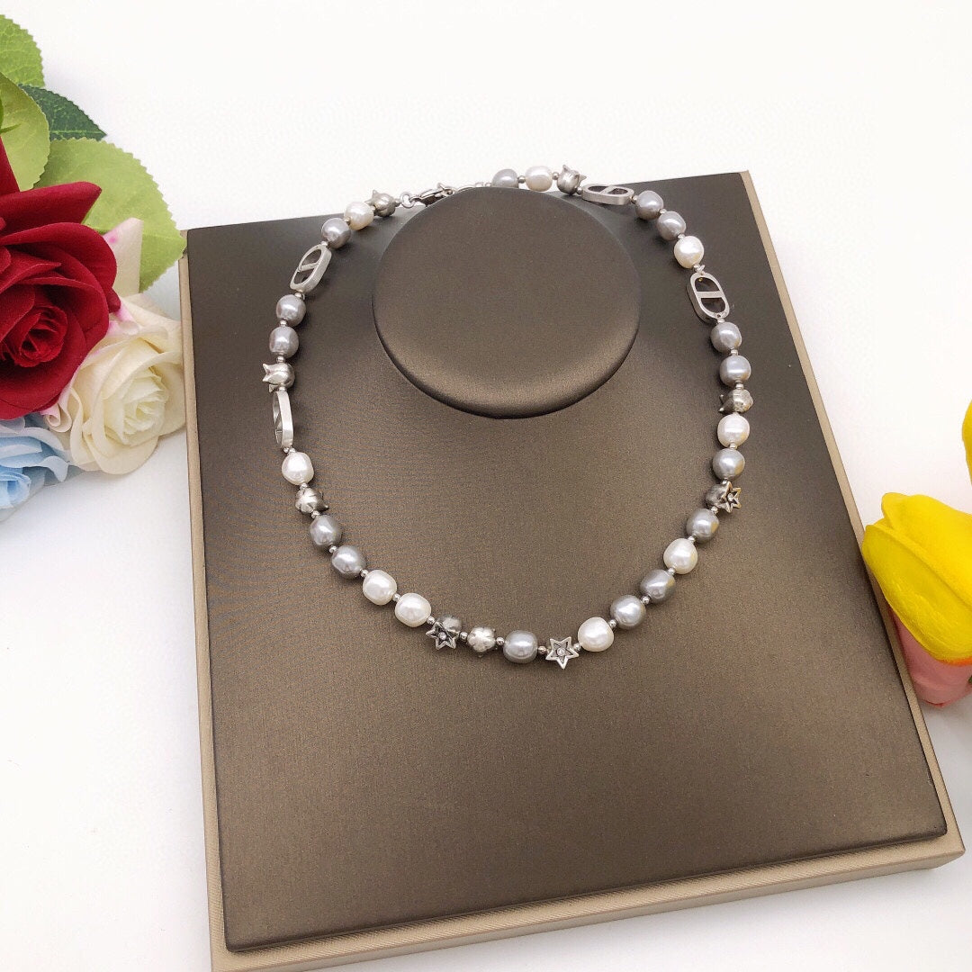 18K CD Pearls And Stars Necklace