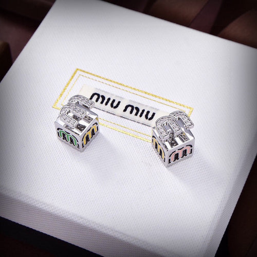 18K Miu Green & Yellow Cube Earrings