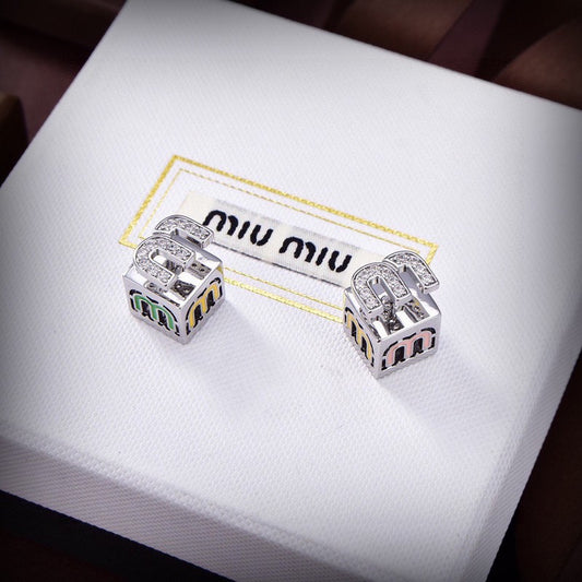 18K Miu Green & Yellow Cube Earrings
