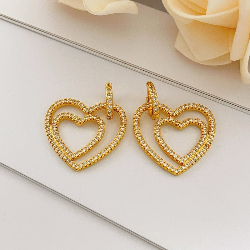 18K T Heart Diamond Earrings