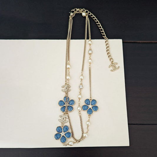 18K CC Blue Flower Long Necklace