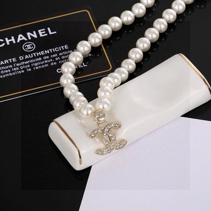 18K CC Pearl Chain Diamond Necklace