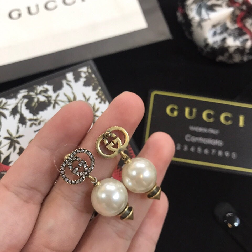 18K GG Pearl Pendant Earrings