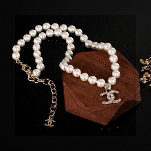 18K CC Pearl Chain Diamond Necklace