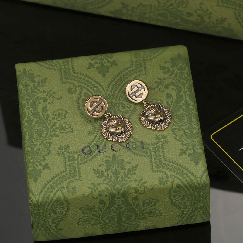 18K GG Lion Pendant Earrings