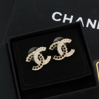 18K CC Crystal Leather Earrings