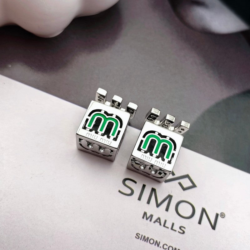 18K Miu Green & Yellow Cube Earrings