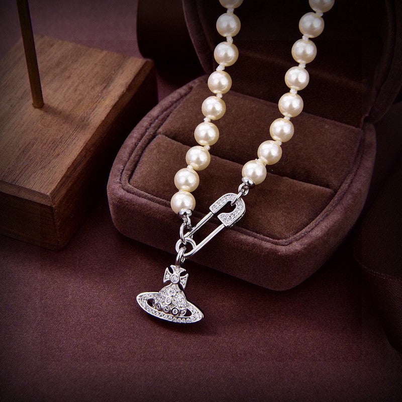 18K Vivienne West Mini Bas Relief Pearls Necklace